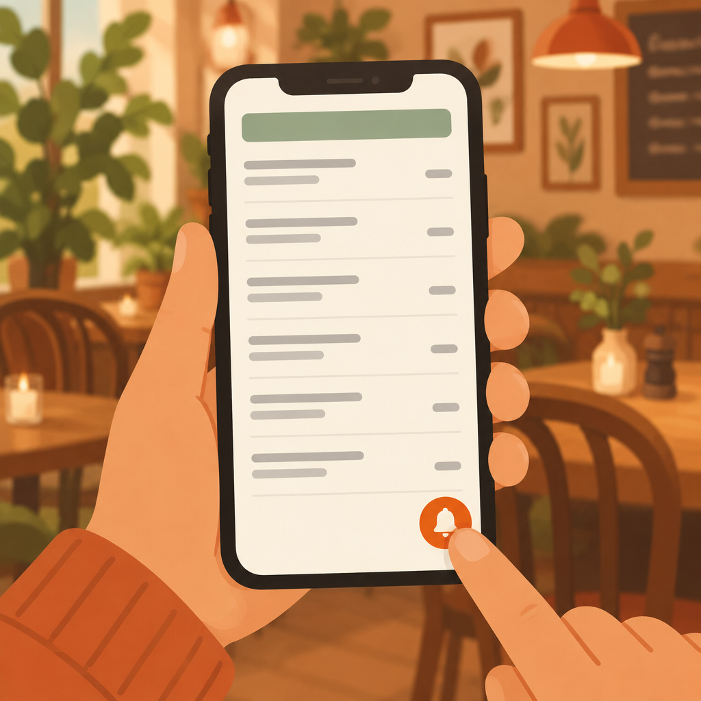 Gast tikt op de serviceknop in het menu